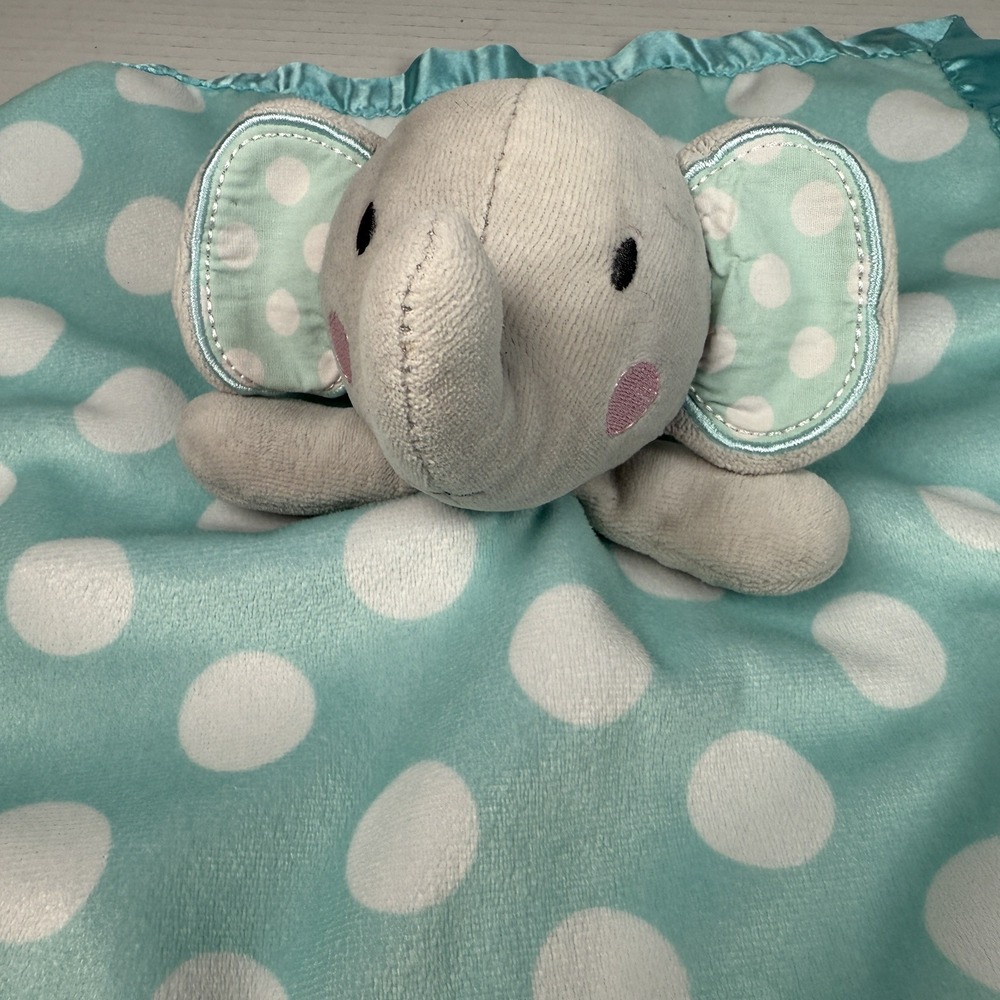 Circo Elephant Lovey Plush Satin Teal Blue Polka Dot 13" Security Baby Blanket